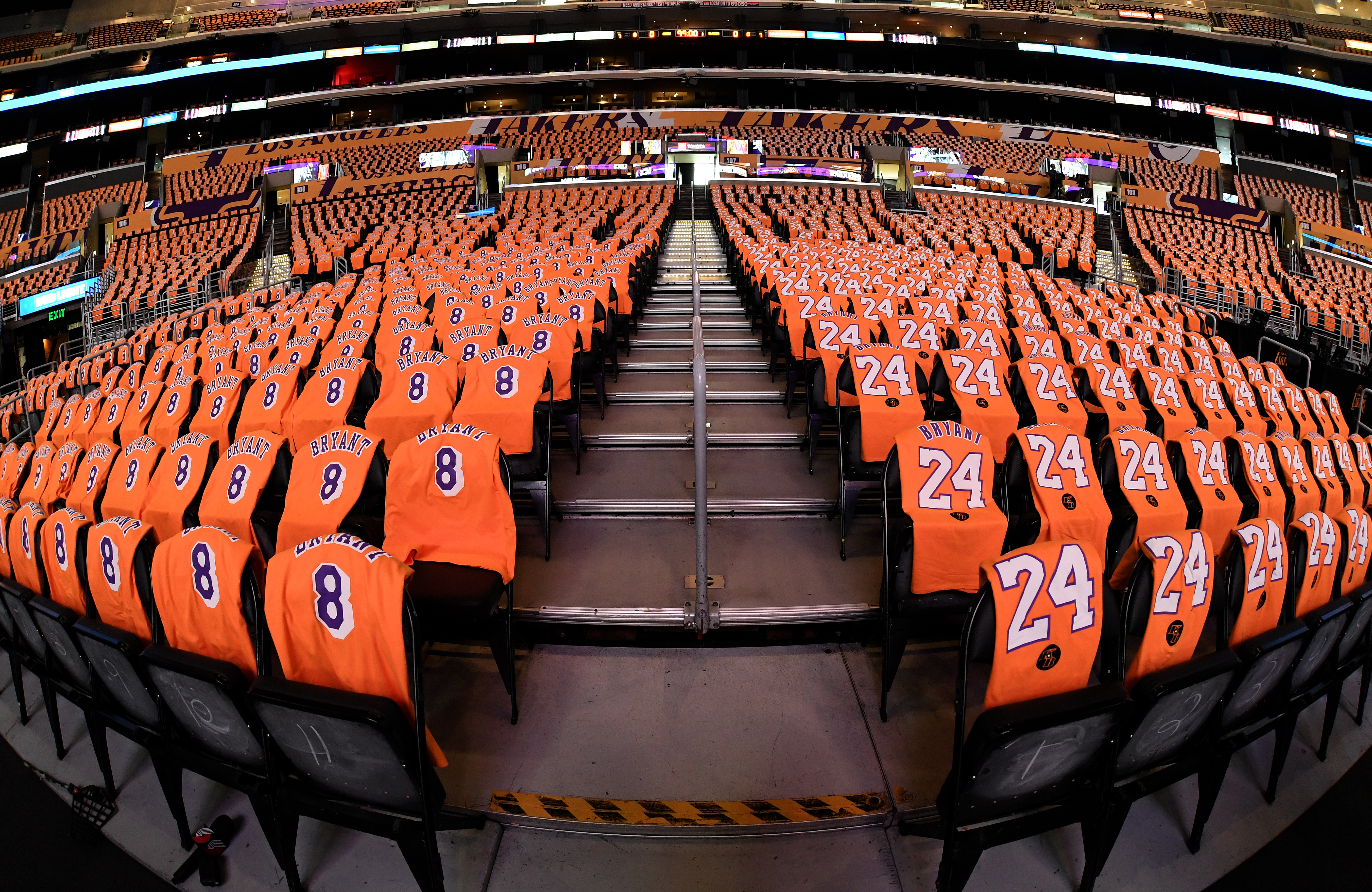 The Lakers revealed portions of their Kobe Bryant tribute ahead of Friday's game against the Trail Blazers. (Harry How/Getty Images)