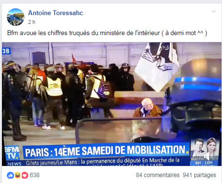 Les gilets jaunes s'amusent de voir BFM remettre en cause les chiffres de la