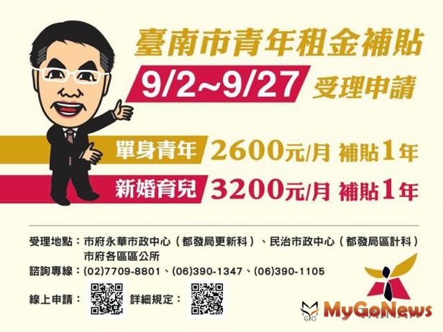 ▲台南市單身青年及鼓勵婚育家庭租金補貼自9月2日起受理申請(圖：台南市政府)