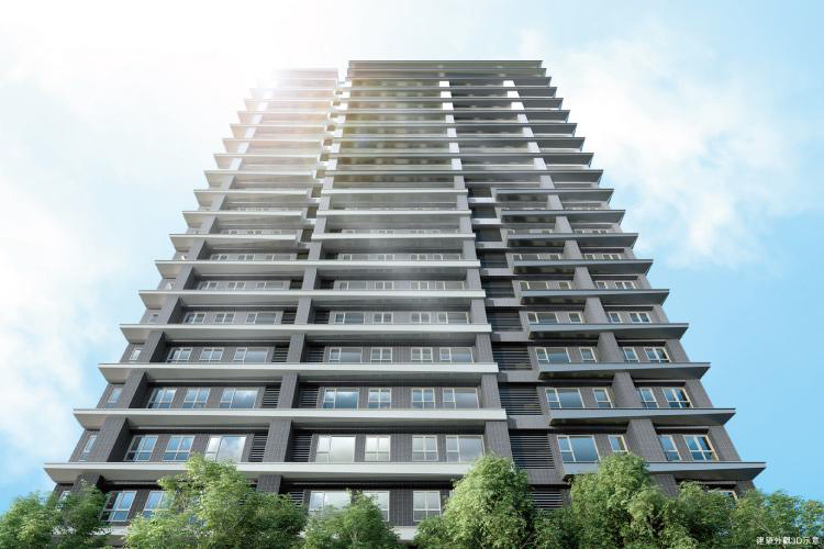 「大同莊園II」由日本建築名師「光井純」等國際團隊量身打造，並搭配新日鐵制震系統，可耐6級地震，圖為外觀示意圖。