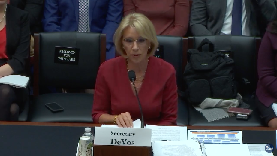 Education Secretary at the House Committee on Education and Labor on December 12, 2019. (Screenshot: Yahoo Finance) 