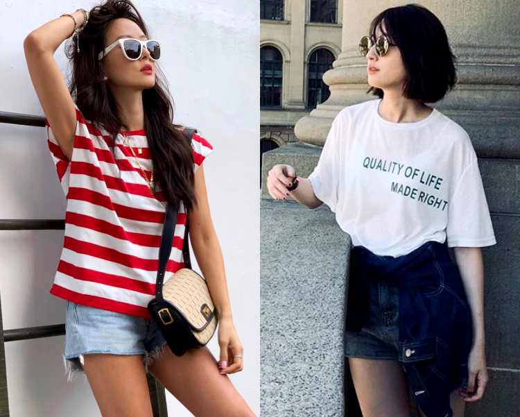 牛仔短褲是懶人穿搭的必備良品，簡單搭配一件T恤就時髦有型