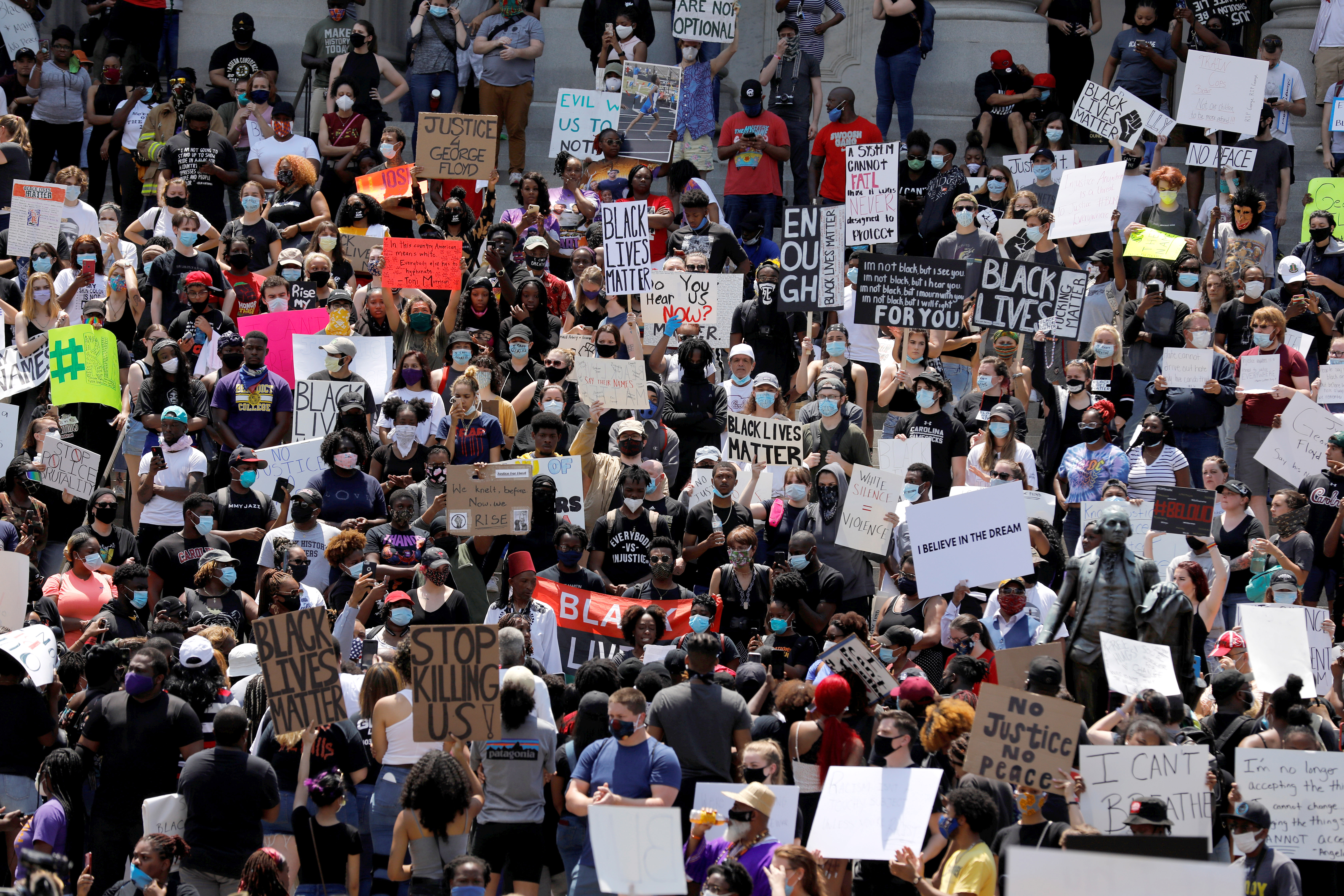 Protesters rally against the death in Minneapolis police custody of George Floyd, in Columbia, South Carolina on May 30, 2020. (Sam Wolfe/Reuters)