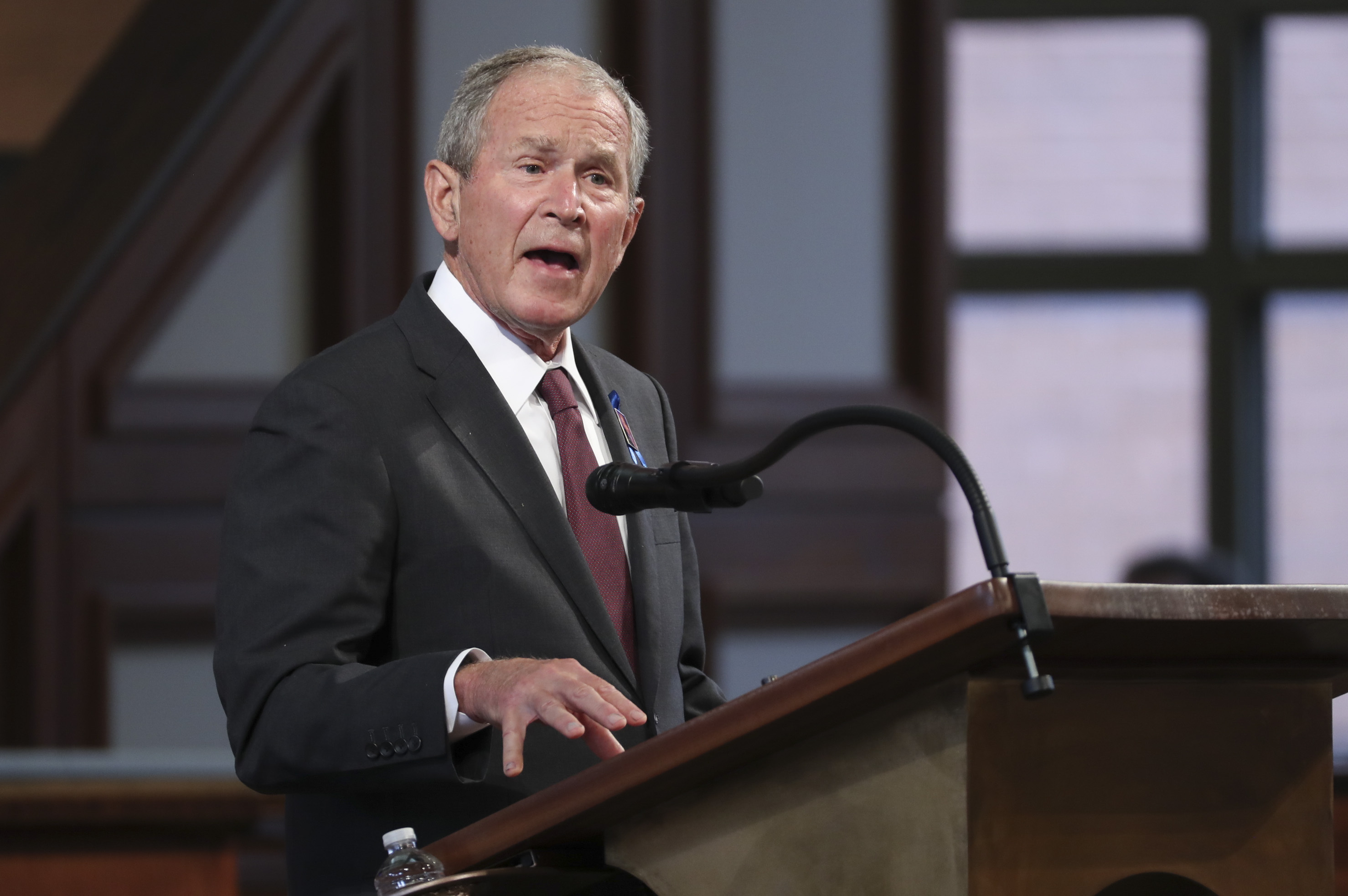 Former President George W. Bush speaks at the funeral for Rep. John Lewis, D-Ga., in Atlanta on Thursday. (Alyssa Pointer/Pool via Reuters)