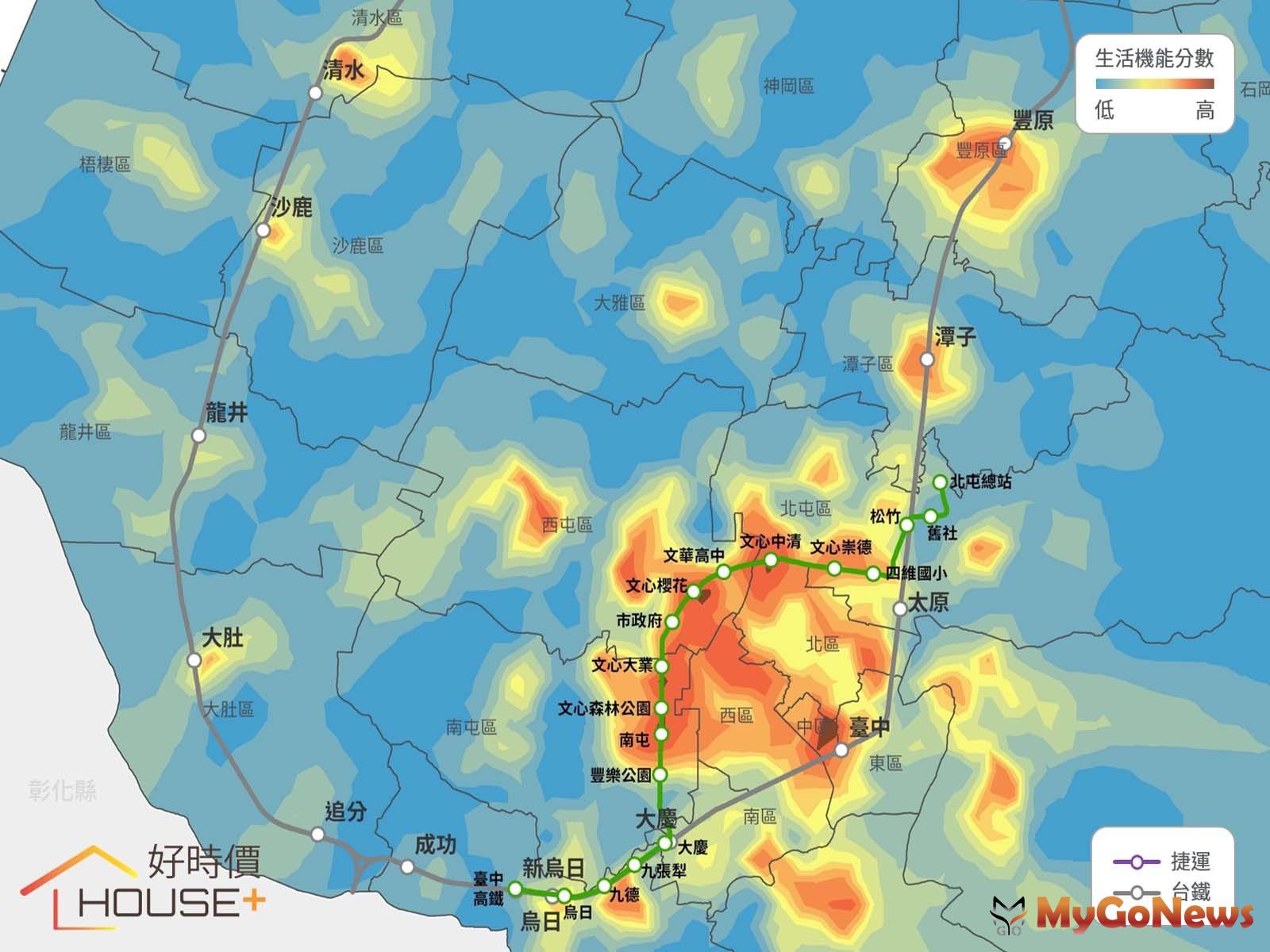 ▲台中市生活機能，舊城區及捷運綠線最熱！