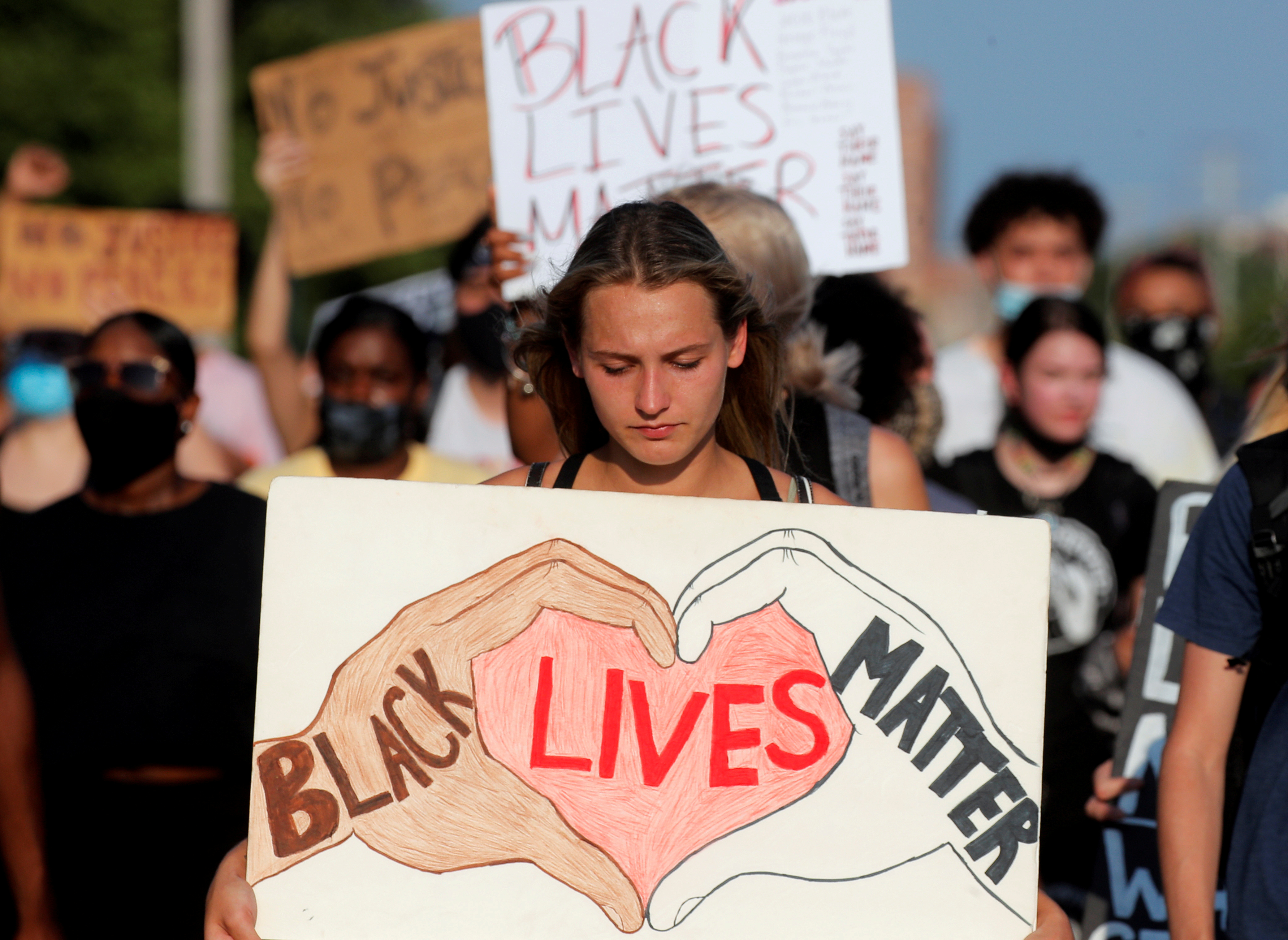 People march during a protest following the police shooting of Jacob Blake, a Black man, in Kenosha, Wisconsin, U.S., August 27, 2020. (Brendan McDermid/Reuters)