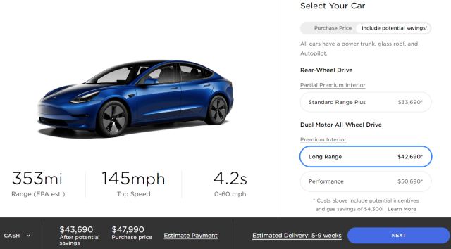 Model 3 configurator