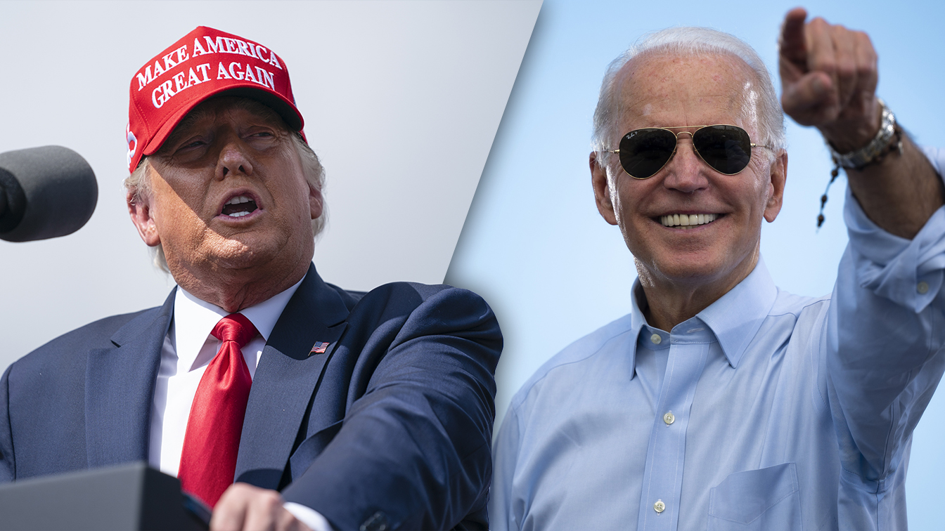 President Donald Trump and Joe Biden at today's rallies in Florida. (Evan Vucci/AP, Jim Watson/AFP via Getty Images)