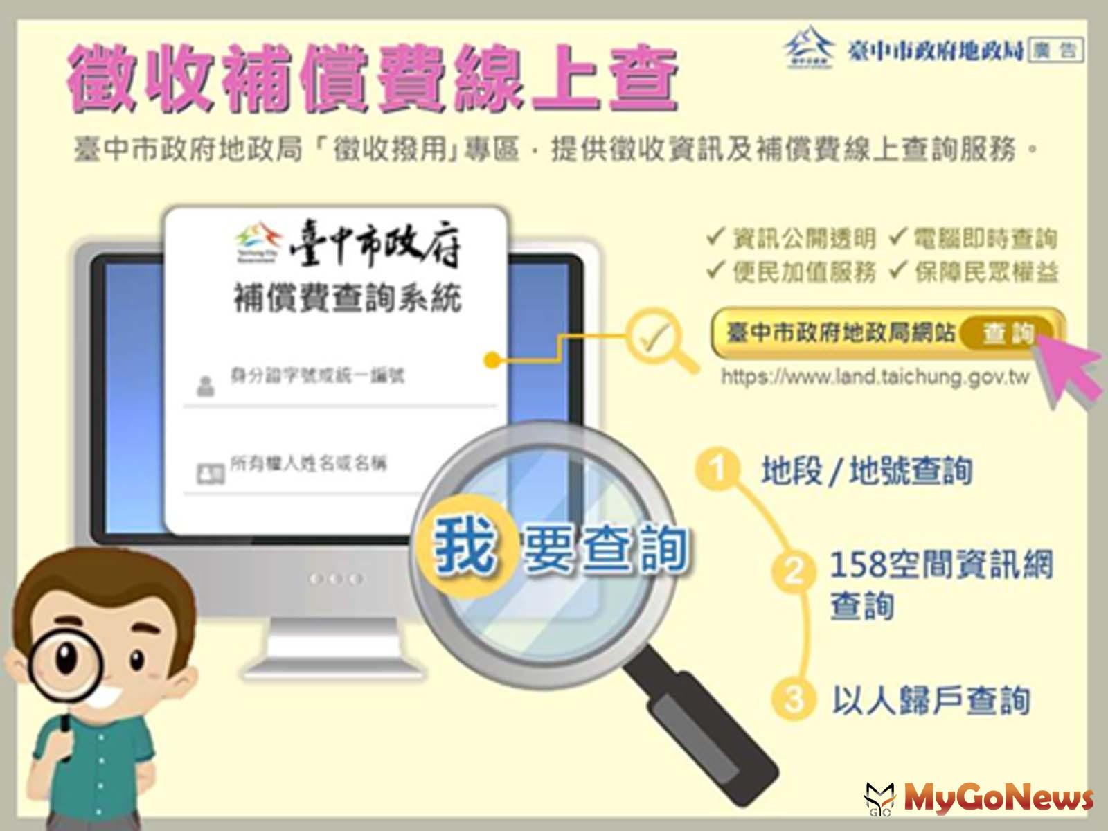 ▲別忘了領徵收補償費！中市地政局建置線上查詢系統(圖：台中市政府)