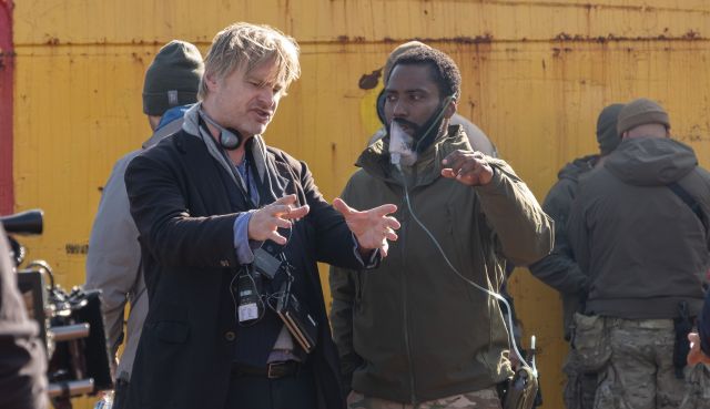 CHRISTOPHER NOLAN and JOHN DAVID WASHINGTON on the set of Tenet