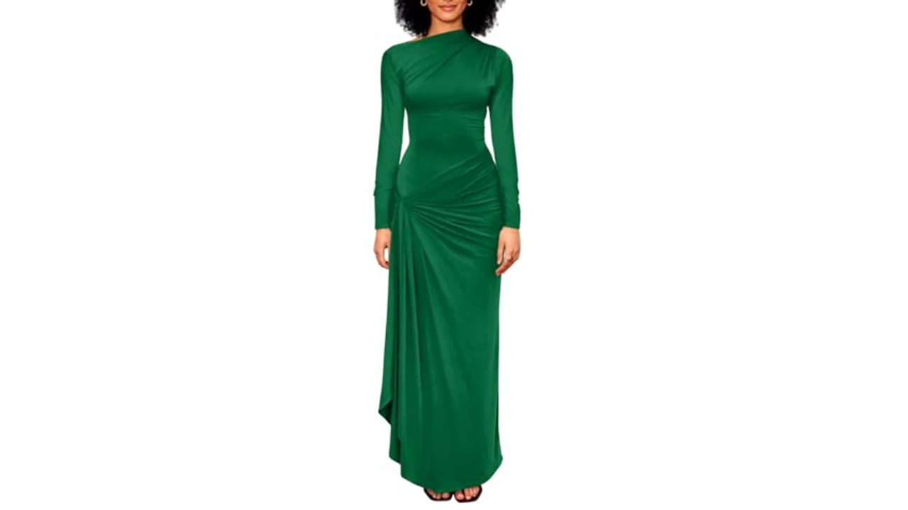 love wedding repeat green dress Zapaka Women Grey Green Printed Flower Bridesmaid Dress with Slit Square Neck Chiffon Wedding Guest Dress, Grey Green / US2 main image 0