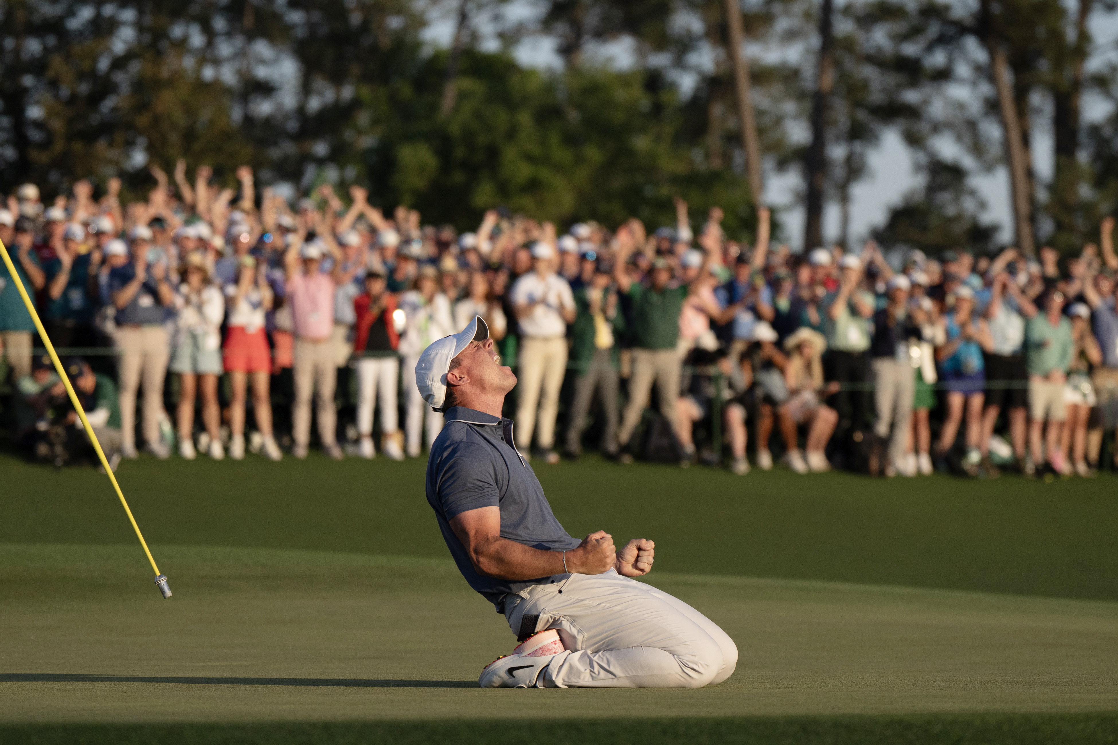 Golf: The Masters: Rory McIlroy victorious after winning sudden death playoff round to win the tournament on Sunday at Augusta National. Sequence.Augusta, GA 4/13/2025CREDIT: Erick W. Rasco (Photo by Erick W. Rasco/Sports Illustrated via Getty Images) (Set Number: X164712 TK4 )
