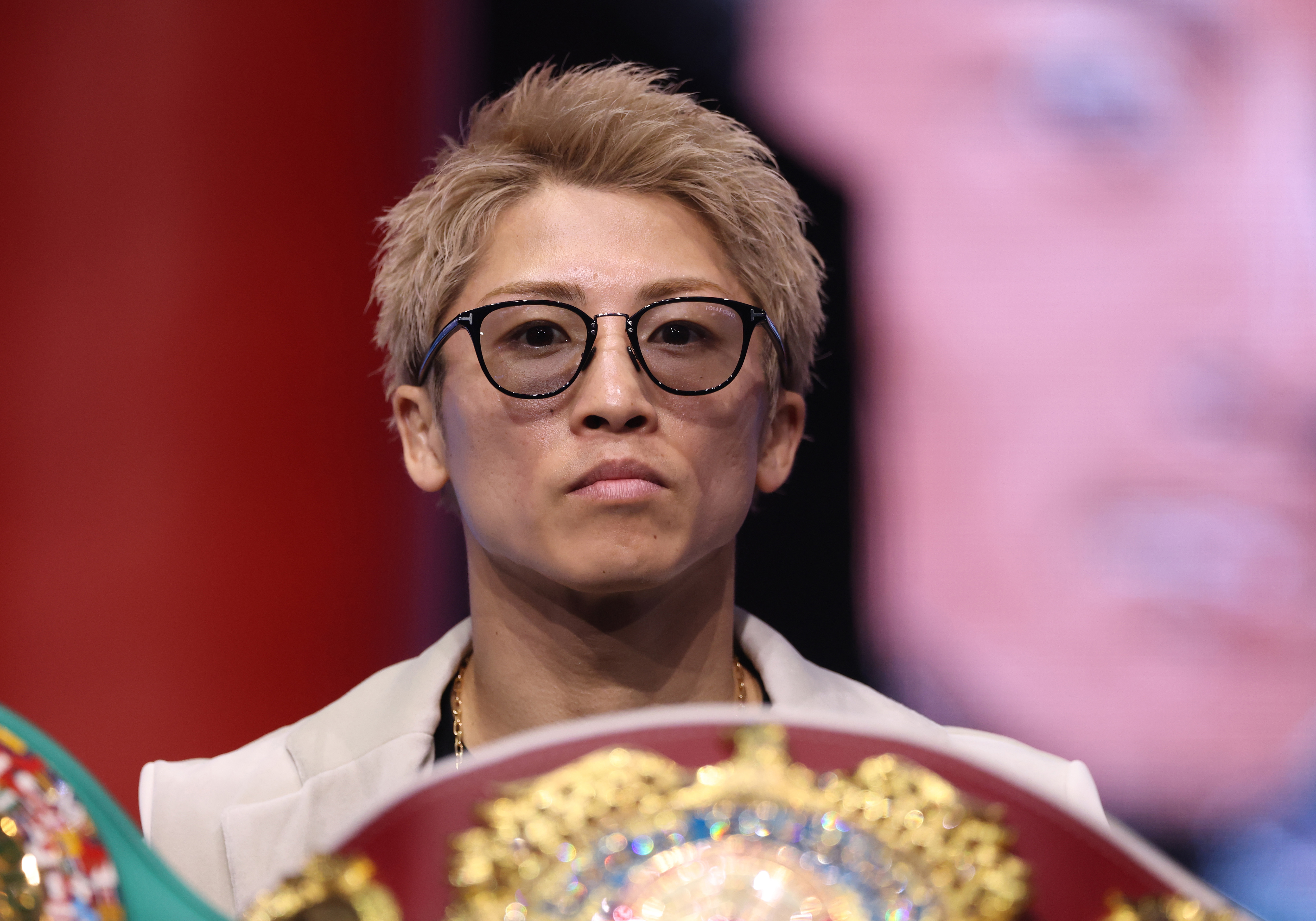 RIYADH, SAUDI ARABIA - DECEMBER 25: Naoya Inoue Super bantam weight boxer ahead of his IBF, WBC and WBO World Super Bantamweight Titles fight against David Picasso   during the Ring V: Night Of The Samurai press conference at Global Theatre on December 25, 2025 in Riyadh, Saudi Arabia. (Photo by Richard Pelham/Getty Images)