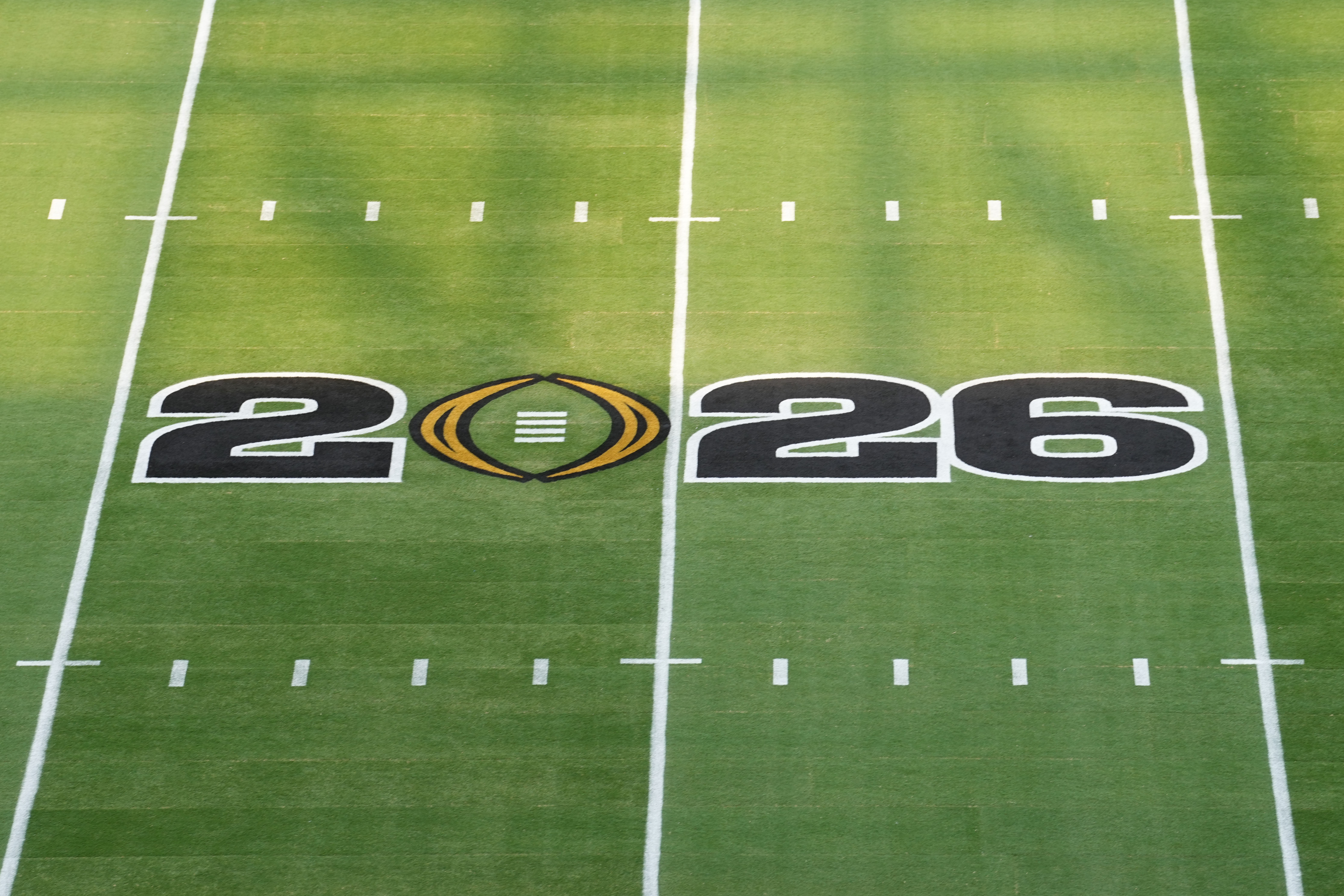 MIAMI GARDENS, FL - JANUARY 19: the CFP year logo is displayed for the CFB National Championship game between the Miami Hurricanes and the Indiana Hoosiers on Monday, January 19, 2026 at Hard Rock Stadium on Miami Gardens, FL (Photo by Peter Joneleit/Icon Sportswire via Getty Images)