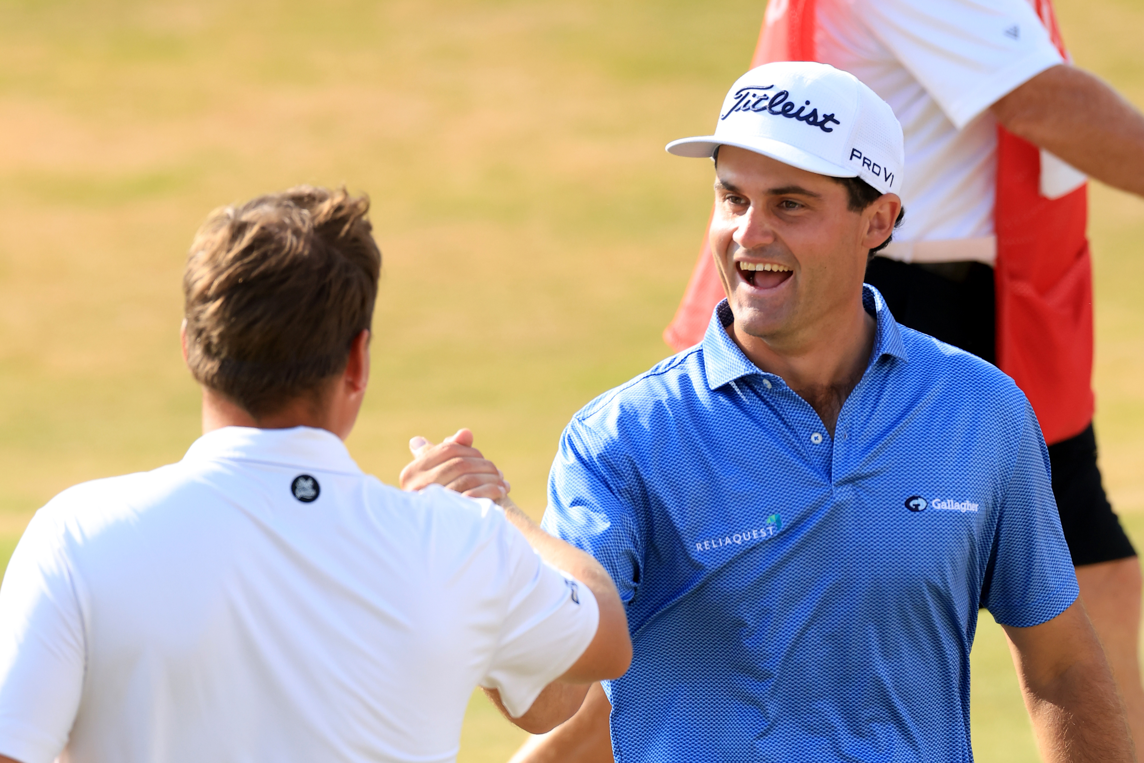 SOUTHPORT, ENGLAND - JULY 16:   Jackson Suber of the United States reacts on the 18th green on Day One of the The 154th Open Championship at Royal Birkdale on July 16, 2026 in Southport, England. (Photo by David Cannon/Getty Images)